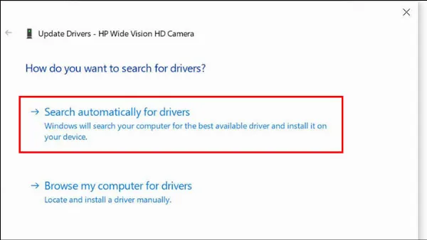 Chọn Search automatically for updated driver software