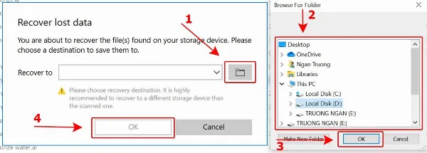 Chọn thư mục lưu trữ tập tin sau khi khôi phục