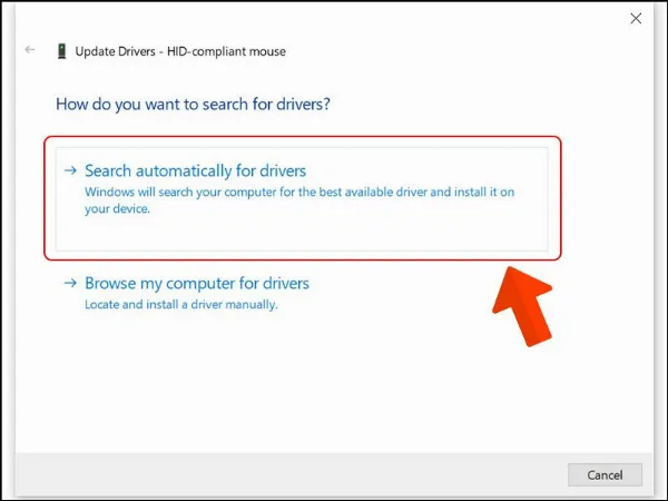 Chọn tìm kiếm driver tự động cho bàn phím laptop