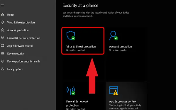 Chọn Virus & threat protection trong Windows Security