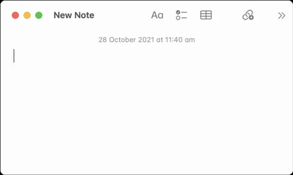 Cửa sổ Ghi Chú Nhanh mới hiện lên khi người dùng nhấp vào ô vuông ở góc màn hình