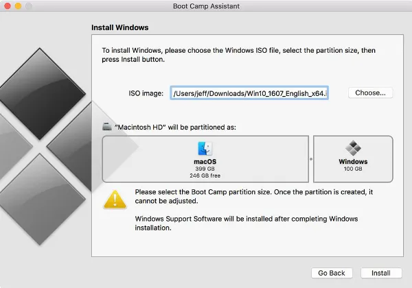 Cách cài đặt Windows 10 trên máy Mac bằng Boot Camp Assistant 1 Điều chỉnh kích thước phân vùng Boot Camp