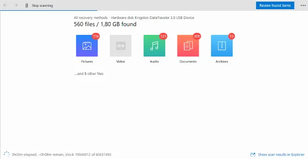 Disk Drill đang quét các tập tin đã bị xóa