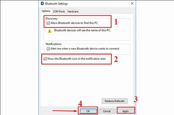 Do chưa cho phép các thiết bị bắt sóng bluetooth của máy tính
