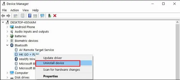 Driver Bluetooth bị lỗi, không tương thích