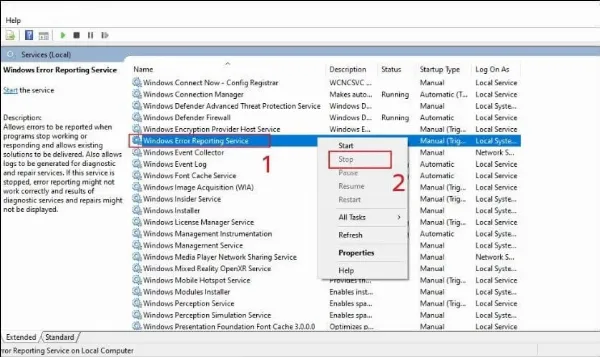 Dừng Windows Error Reporting