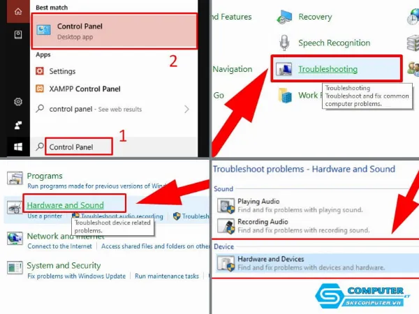 Giao diện Hardware and Devices trong Control Panel để khắc phục sự cố phần cứng