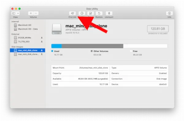 Giao diện ứng dụng Disk Utility trên macOS Catalina