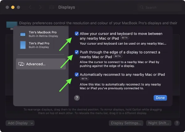 Hoàn tất thiết lập Universal Control trên Mac