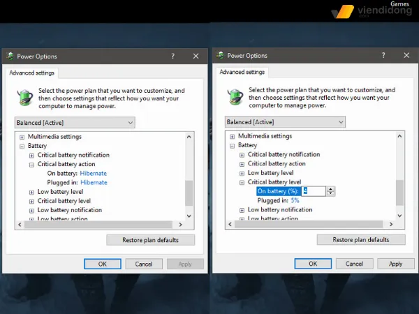 Hướng dẫn thiết lập critical battery action và critical battery level