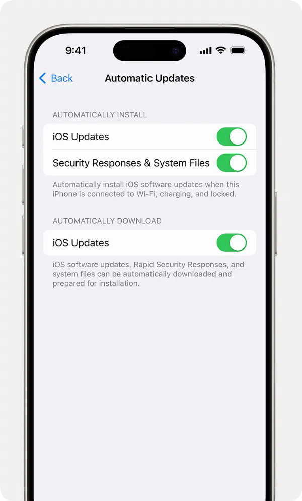 iPhone hiển thị màn hình Cập nhật tự động