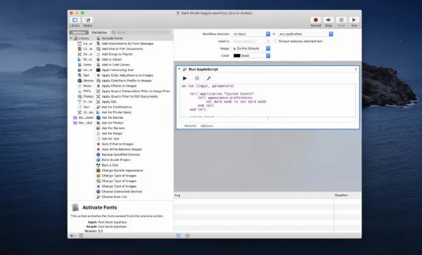 Cách bật giao diện tối của macOS Catalina bằng phím tắt trên Touch Bar 2 Kiểm tra mã AppleScript