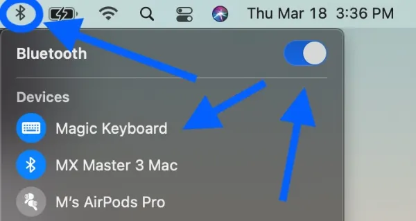 5 mẹo và thủ thuật sửa lỗi Bluetooth trên Mac 1 Mô tả cách bật tắt Bluetooth trên thanh menu máy Mac