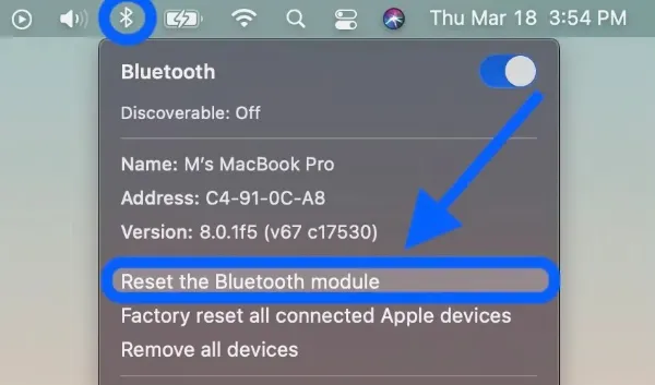 5 mẹo và thủ thuật sửa lỗi Bluetooth trên Mac 4 Mô tả cách tìm và chọn tùy chọn Reset the Bluetooth module