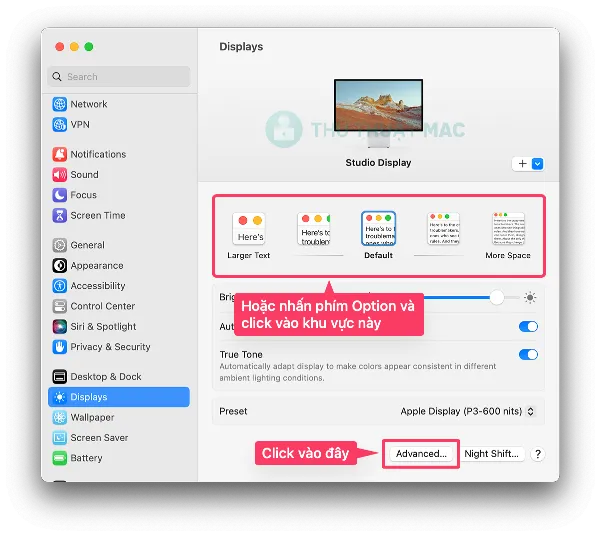 Mô tả: Cài đặt hiển thị màn hình ngoài trên macOS