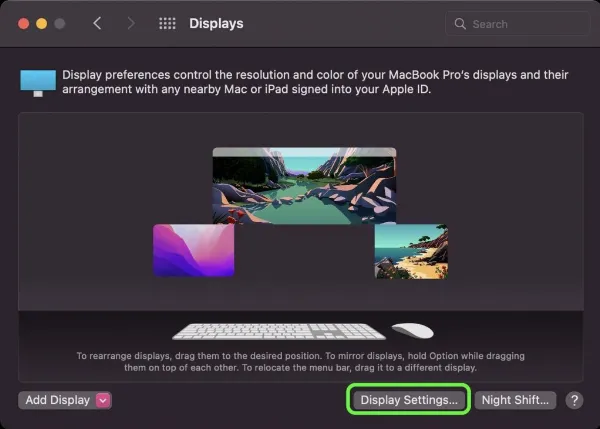 Mô tả: Chọn nút Cài đặt Màn hình trong cửa sổ Màn hình