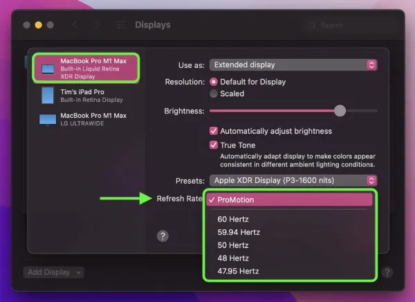 Mô tả: Chọn tốc độ làm tươi mong muốn từ menu Tốc độ làm tươi