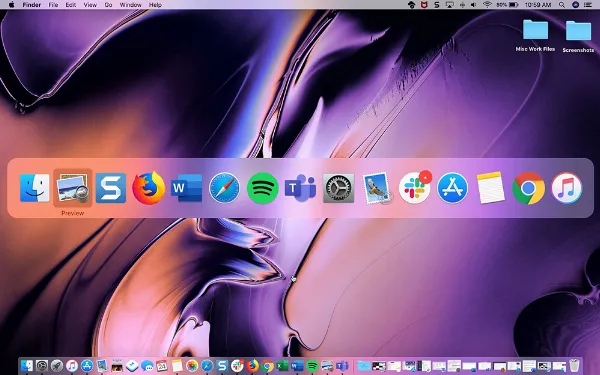 Mô tả: Hình ảnh hiển thị thanh chuyển đổi ứng dụng trên Mac khi nhấn Command + Tab. Thanh này liệt kê các biểu tượng của các ứng dụng đang chạy, cho phép người dùng dễ dàng chuyển đổi qua lại giữa chúng