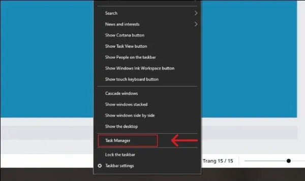 Mở Task Manager từ Taskbar