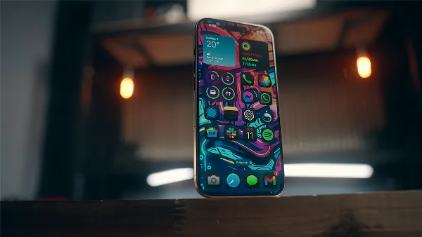 Một người đang cầm iPhone 15 Pro và mỉm cười, thể hiện sự hài lòng