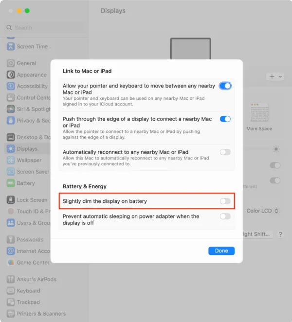 Ngăn màn hình MacBook giảm độ sáng khi rút sạc 1