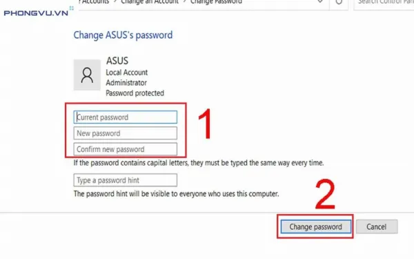 Nhập mật khẩu mới và xác nhận
