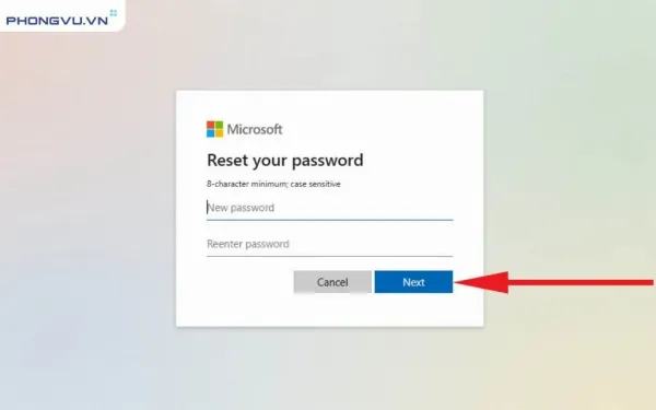 Nhập mật khẩu mới và xác nhận