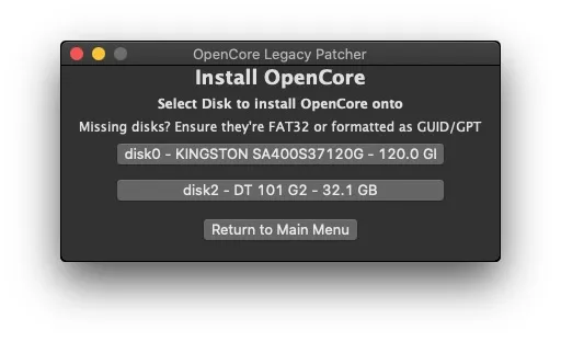 Cách cài macOS Sequoia trên máy Mac không được hỗ trợ 8 opencore legacy patcher install select disk 9159014d