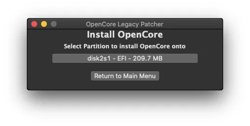 Cách cài macOS Sequoia trên máy Mac không được hỗ trợ 9 opencore legacy patcher install select partition 10b483bf