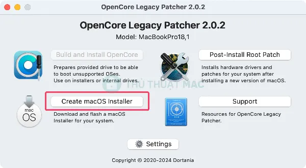 Cách cài macOS Sequoia trên máy Mac không được hỗ trợ 1 opencore legacy patcher menu chinh 2 0 2 18a797ea