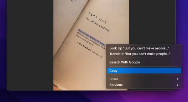 Sao chép và dán văn bản từ ảnh trên Mac