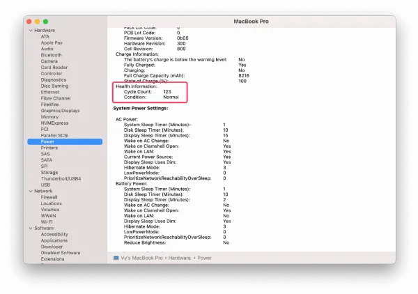 Cách kiểm tra số chu kỳ và dung lượng pin MacBook 2 Số lượng chu kỳ sạc pin của máy Mac