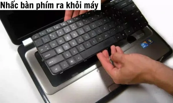 Sử dụng nhíp hoặc dụng cụ nạy để nhẹ nhàng nhấc bàn phím ra khỏi khung máy