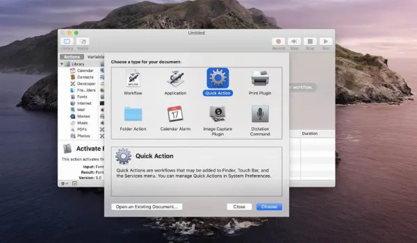 Cách bật giao diện tối của macOS Catalina bằng phím tắt trên Touch Bar 1 Tạo Quick Action trong Automator
