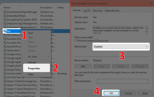 Tắt các dịch vụ không cần thiết