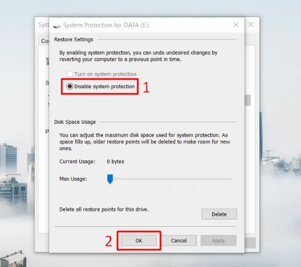 Tắt tính năng System Restore trong Windows