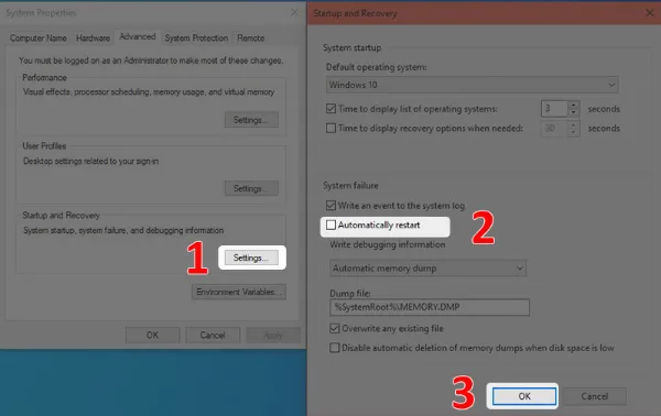 Tắt tự khởi động lại