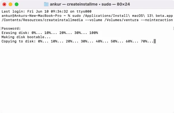 Cách tạo USB cài đặt macOS Ventura có thể khởi động 7 terminal copying to disk on mac 1024x666 1a18e94a