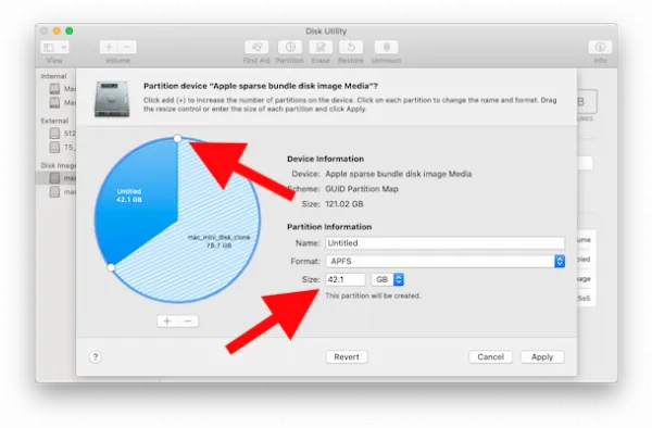 Thiết lập các thông số cho phân vùng mới trong Disk Utility