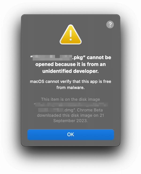Thông báo nhà phát triển không tin cậy trên macOS