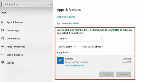 Tìm kiếm ứng dụng Camera