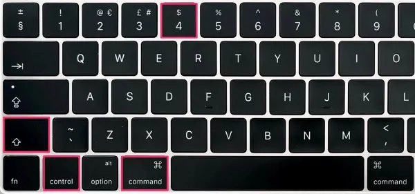 Tổ hợp phím Command + Control + Shift + 4 chụp một vùng màn hình Macbook và lưu vào clipboard
