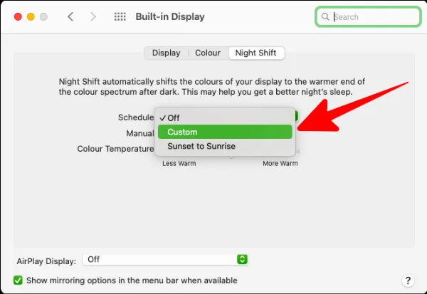 Tùy chọn Custom trong Schedule