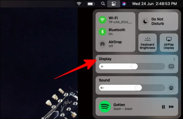Tùy chọn Display trong Control Center