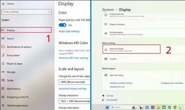 Vào Advanced display settings