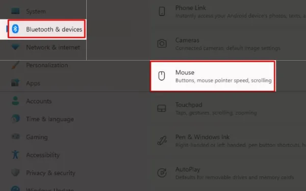 V&agrave;o Bluetooth &amp; Devices chọn Mouse