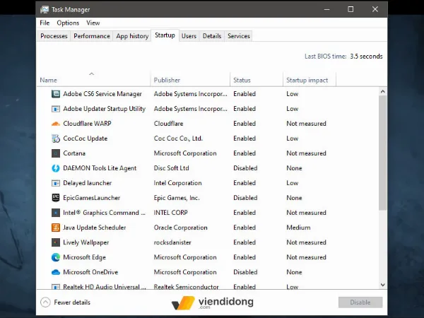 Vô hiệu hóa các chương trình chạy ngầm không cần thiết