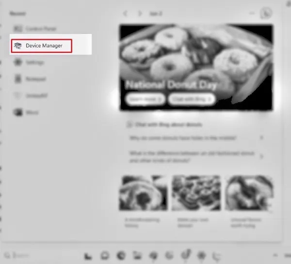 V&agrave;o Search chọn Device Manager