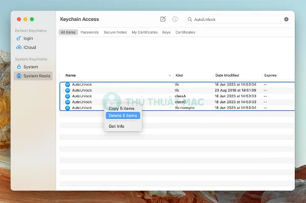 Xóa Các Mục “AutoUnlock” (Không Có Khoảng Cách)