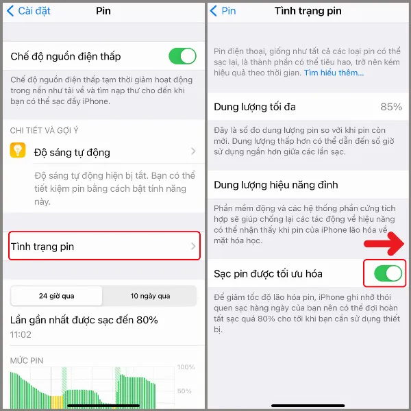 alt: Bật tính năng sạc pin được tối ưu hóa để kéo dài tuổi thọ pin iPhone